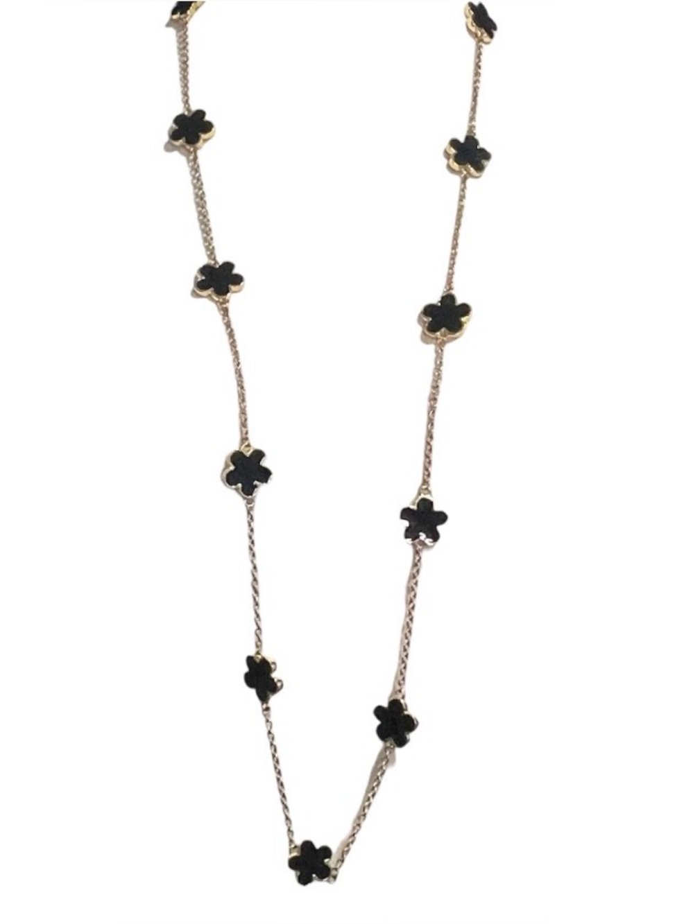 Clover Link Station Necklace Gold Tone Black Clover Signed FORNASH Morocco